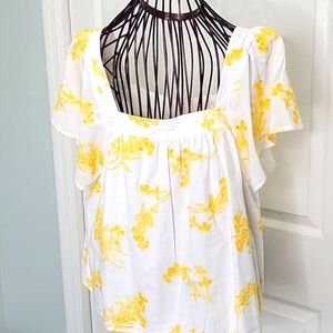 A LOVES A White Blouse With Yellow Embroidered Floral Print Size Large
